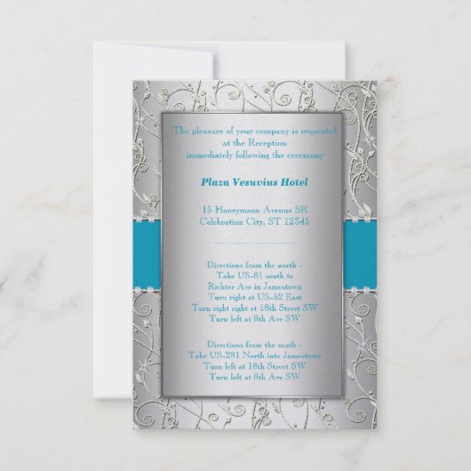 ターコイズブルーで表示される任意の色結婚銀 招待状 (正面)