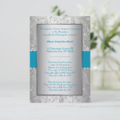 ターコイズブルーで表示される任意の色結婚銀 招待状 (スタンド正面)