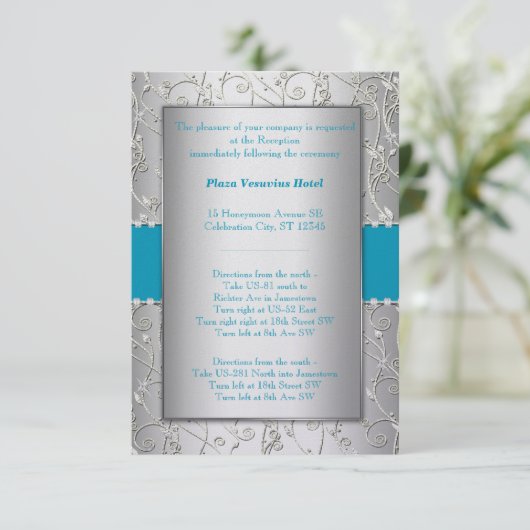 ターコイズブルーで表示される任意の色結婚銀 招待状 (スタンド正面)