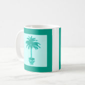 ターコイズブルーとアクアの鉢植えヤシの木 コーヒーマグカップ (正面左)