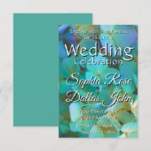 ターコイズブルーとイエローとピンクの紫陽花の花の花束 招待状 (正面/裏面)