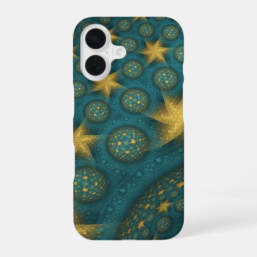 ターコイズブルーとイエローの抽象的な星柄 iPhone 16ケース (裏面)