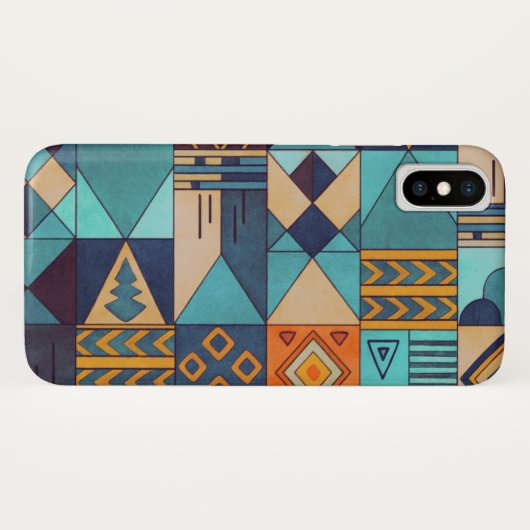 ターコイズブルーとオレンジのパッチワーク Case-Mate iPhoneケース (裏面(横))