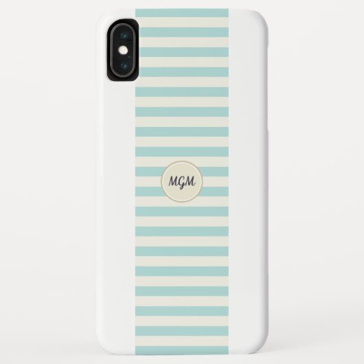 ターコイズブルーとクリームのモダンストライプ モノグラム Case-Mate iPhoneケース (裏面)