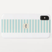 ターコイズブルーとクリームのモダンストライプ モノグラム Case-Mate iPhoneケース (裏面(横))