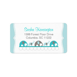 ターコイズブルーとグレーゾウ赤ちゃんガールシャワー ラベル