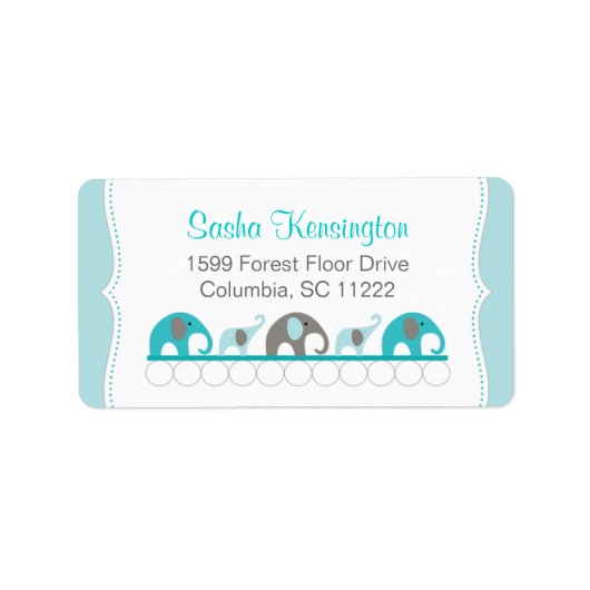 ターコイズブルーとグレーゾウ赤ちゃんガールシャワー ラベル (正面)