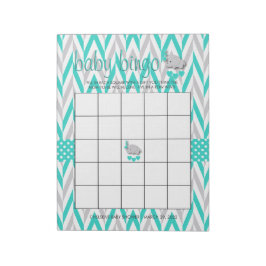 ターコイズブルーとグレー象の赤ちゃんシャワーゲーム ノートパッド