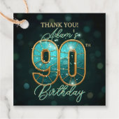 ターコイズブルーとゴールドのアゲート 90歳の誕生日ありがとう フェイバータグ (正面)