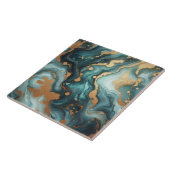 ターコイズブルーとゴールドのアルコールインク タイル (側面)