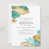 ターコイズブルーとゴールドのトロピカルバチェラーウィークエンド 招待状 (正面)