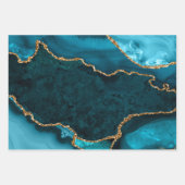 ターコイズブルーとゴールドのフェイクグリッターアゲート ラッピングペーパーシート (正面3)