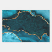 ターコイズブルーとゴールドのフェイクグリッターアゲート ラッピングペーパーシート (正面2)