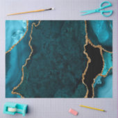 ターコイズブルーとゴールドのフェイクグリッターアゲート 薄葉紙 (クラフト)