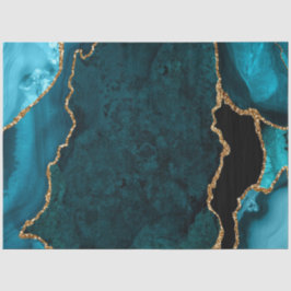 ターコイズブルーとゴールドのフェイクグリッターアゲート 薄葉紙