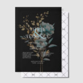 ターコイズブルーとゴールドのフラワーモチーフの結婚式 ベラム紙招待状 (オフセット (招待状))