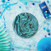 ターコイズブルーとゴールドのモダンなスワール結婚式 ペーパープレート (パーティー)