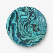 ターコイズブルーとゴールドのモダンな結婚式 スワール ペーパープレート (正面)