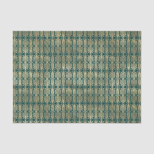 ターコイズブルーとゴールドのヴィンテージパターン 薄葉紙 (正面)