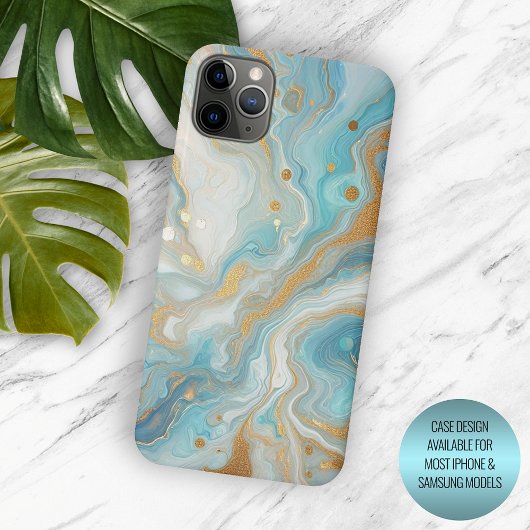 ターコイズブルーとゴールドの大理石アート柄 Case-Mate iPhoneケース