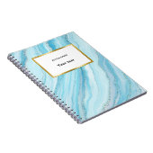 ターコイズブルーとゴールドの大理石  | あなたの名前 ノートブック (右側)