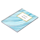 ターコイズブルーとゴールドの大理石  | あなたの名前 ノートブック (左側)