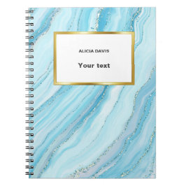 ターコイズブルーとゴールドの大理石  | あなたの名前 ノートブック