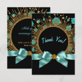 ターコイズブルーとゴールドの感謝 サンキューカード (正面/裏面)