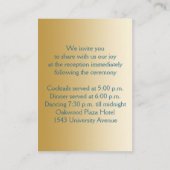 ターコイズブルーとゴールドの花と蝶のレセプションカード エンクロージャーカード (裏面)