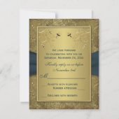 ターコイズブルーとゴールドの花柄の返信カード 出欠カード (裏面)