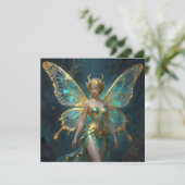 ターコイズブルーとゴールドの魔法の妖精がデザインされた白紙のカード カード (スタンド正面)