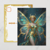 ターコイズブルーとゴールドの魔法の妖精 ポストカード (正面/裏面)