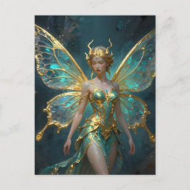 ターコイズブルーとゴールドの魔法の妖精 ポストカード