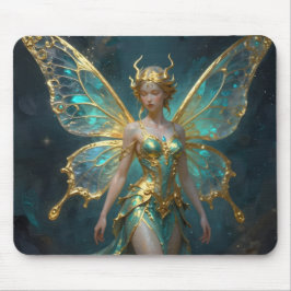 ターコイズブルーとゴールドの魔法の妖精 マウスパッド