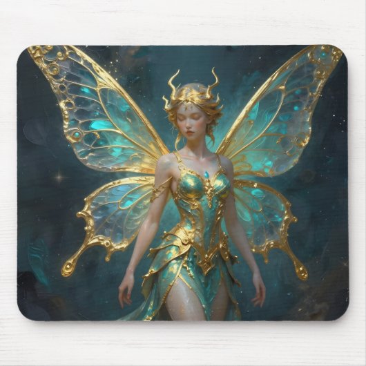 ターコイズブルーとゴールドの魔法の妖精 マウスパッド (正面)