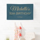 ターコイズブルーとゴールドの50歳の誕生日お名前 横断幕 (インサイチュ)