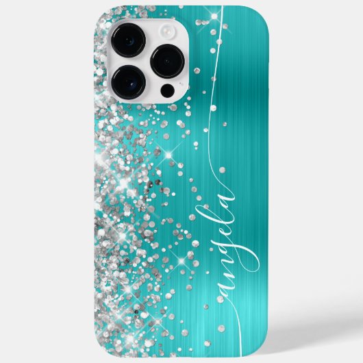 ターコイズブルーとシルバーのきらめく華やかさが特徴のサイン Case-Mate iPhoneケース (裏面)