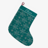 ターコイズブルーとシルバーのオーダーメイド ラージクリスマスストッキング (正面 (吊り時))