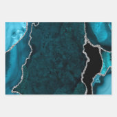 ターコイズブルーとシルバーの偽のグリッターアゲート ラッピングペーパーシート (正面)