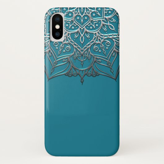 ターコイズブルーとシルバーの曼荼羅　エレガントでミニマルなモロッコ風デザイン Case-Mate iPhoneケース (裏面)