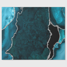 ターコイズブルーとシルバーの疑似グリッターアゲート ラッピングペーパー