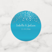 ターコイズブルーとシルバーの紙吹雪ドット コンフェッティ (スモール正面)