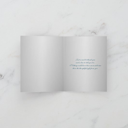 ターコイズブルーとシルバーの花柄の結婚式のお礼カード サンキューカード (内部)