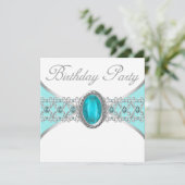 ターコイズブルーとシルバーの誕生日パーティー 招待状 (スタンド正面)