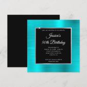 ターコイズブルーとシルバーフォイル ブラック 50歳の誕生日 招待状 (正面/裏面)