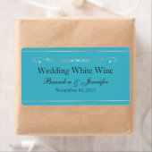 ターコイズブルーとシルバー結婚のミニワインラベル ラベル (インサイチュ)