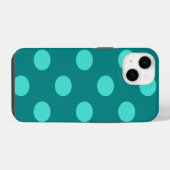 ターコイズブルーとティールの水玉模様 iPhoneケース (裏面横)