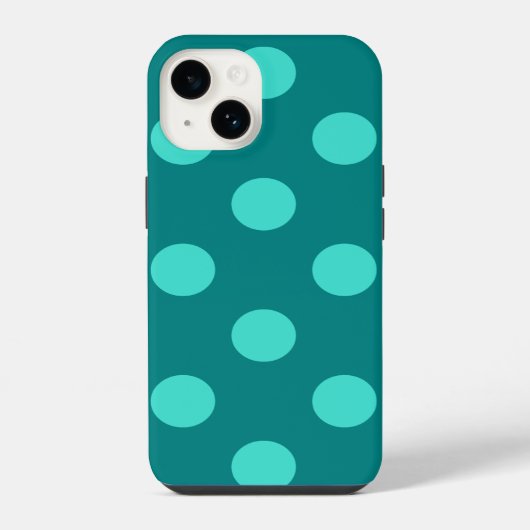 ターコイズブルーとティールの水玉模様 iPhoneケース (裏面)