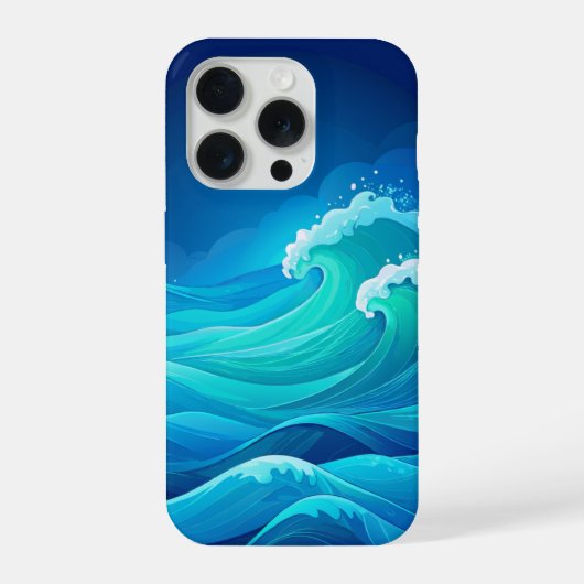 ターコイズブルーとネイビーブルーの海の波アート iPhoneケース (裏面)