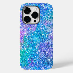 ターコイズブルーとパープルのモダンラメプリント iPhone 14 PROケース